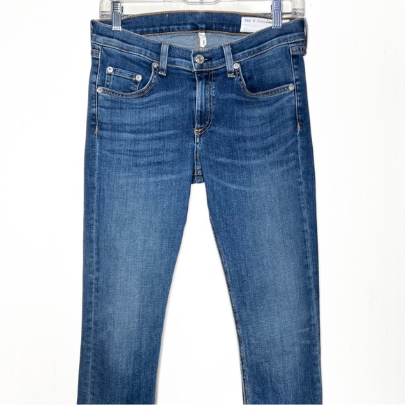 Rag & Bone Fringe Step Hem Distressed Mid Rise Medium Wash Cropped Skinny Jeans - Picture 7 of 11